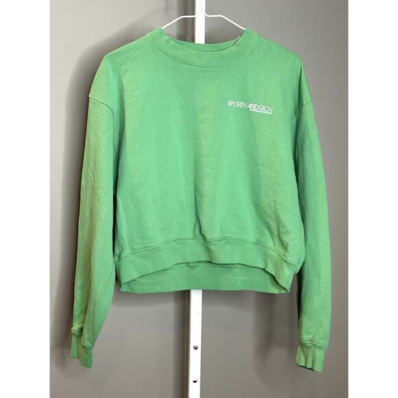 Sporty & Rich‎ Disco Logo Cropped Kelly Sweatshirt Small - Picture 13 of 13